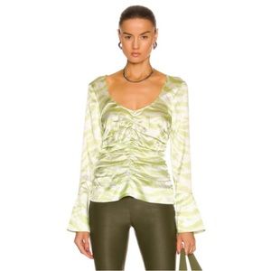 GANNI Zebra-Stripe Ruched Silk Blouse, Margarita